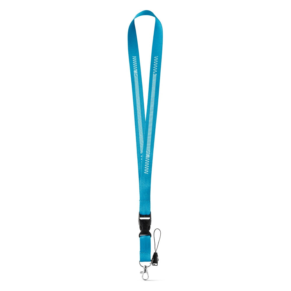 ANQUETIL promotional lanyard in light blue with custom logo branding