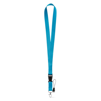 ANQUETIL promotional lanyard in light blue (detail view) with custom logo branding
