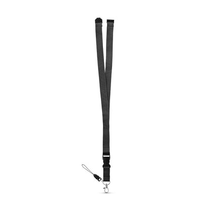 MURRAY promotional lanyard in black (detail view) with custom logo branding