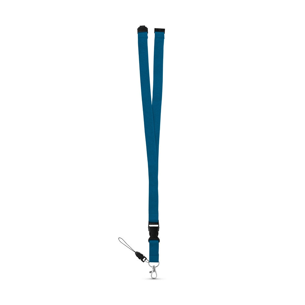 MURRAY promotional lanyard in blue (detail view) with custom logo branding