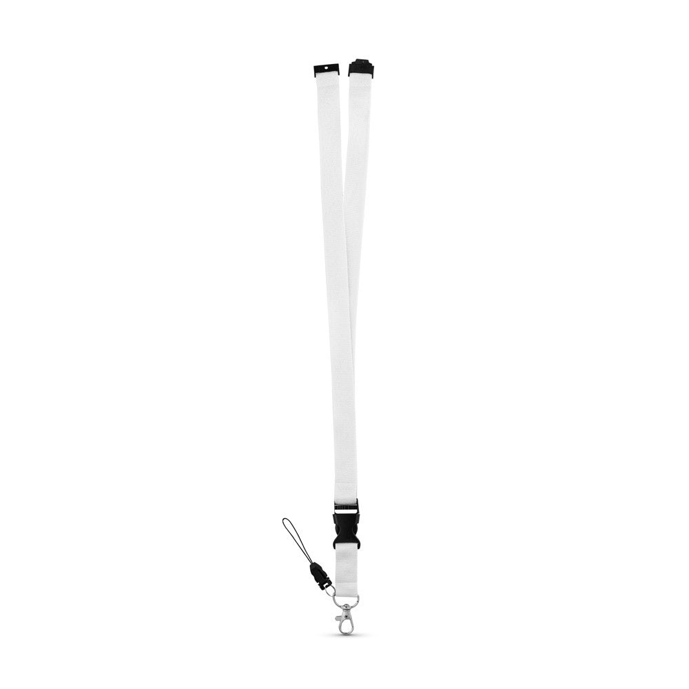 MURRAY promotional lanyard in white (detail view) with custom logo branding
