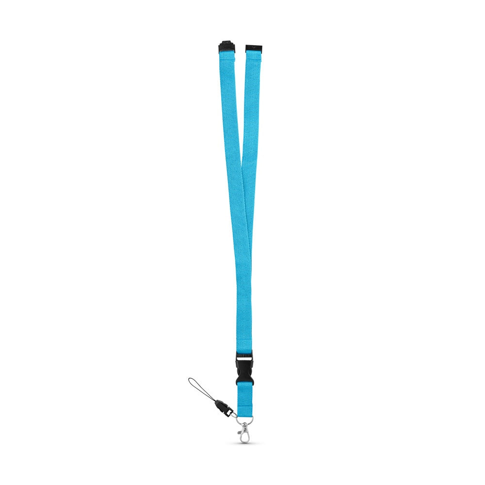 MURRAY promotional lanyard in light blue (detail view) with custom logo branding