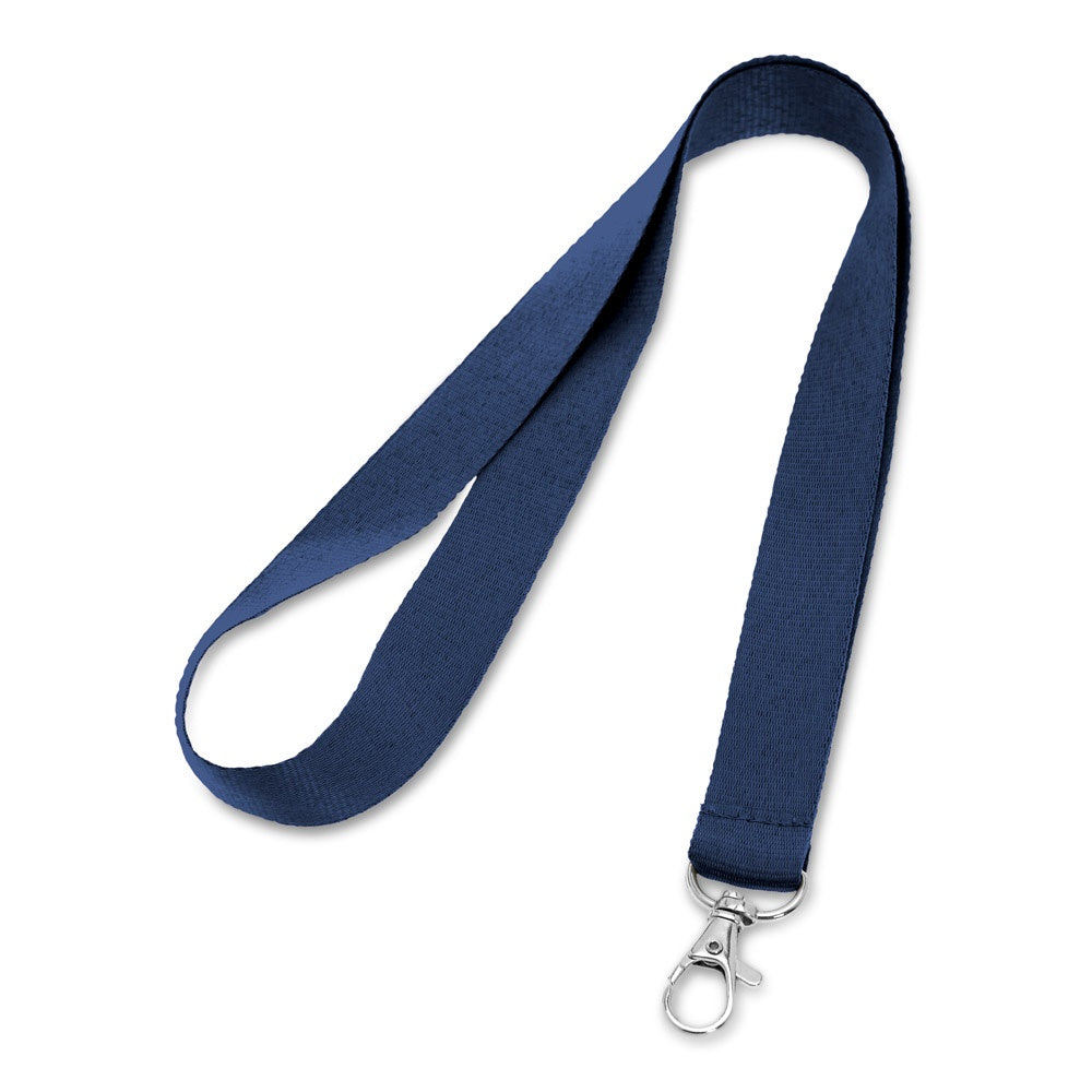 LARIAT promotional lanyard in blue with custom logo branding