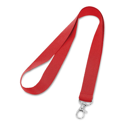 LARIAT promotional lanyard in red with custom logo branding