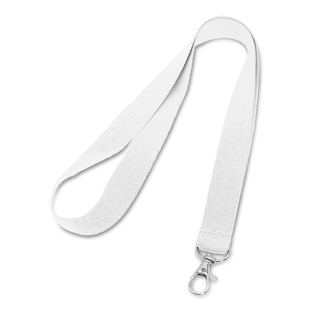 LARIAT promotional lanyard in white with custom logo branding