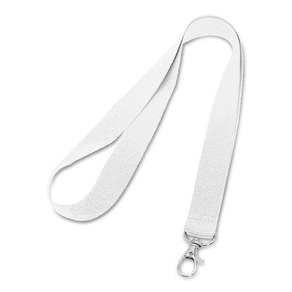 LARIAT promotional lanyard in white with custom logo branding