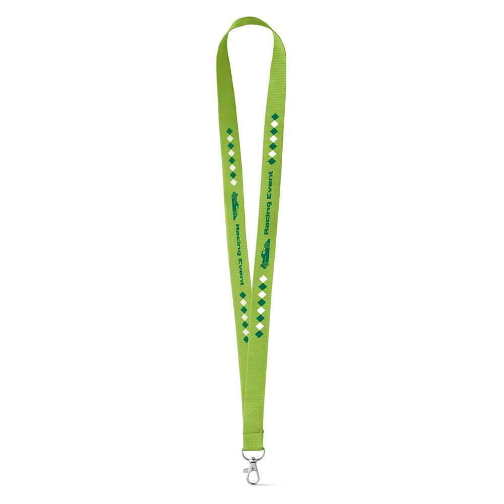 LARIAT promotional lanyard in light green with custom logo branding