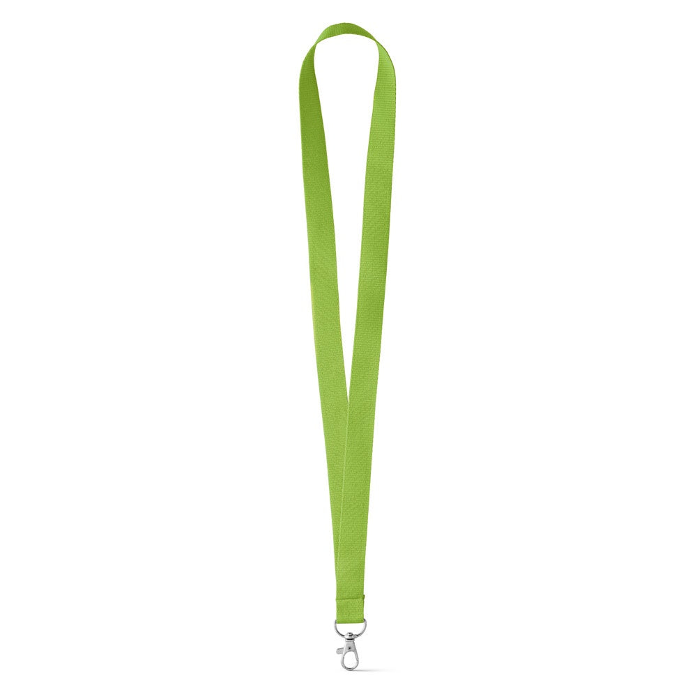 LARIAT promotional lanyard in light green (detail view) with custom logo branding