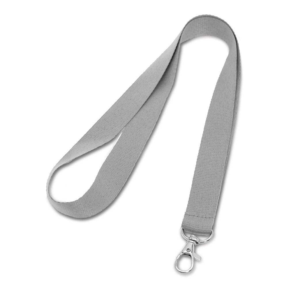 LARIAT promotional lanyard in light grey with custom logo branding