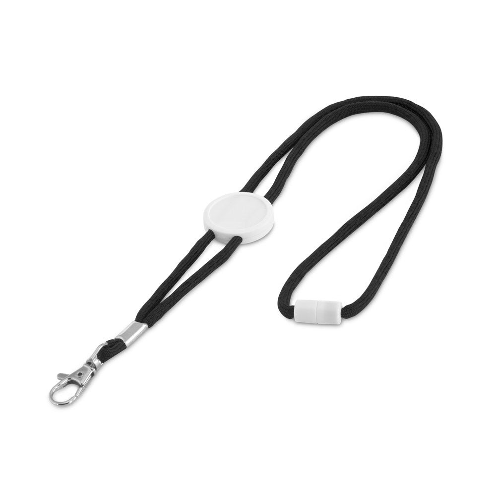 WEAVE promotional lanyard in black with custom logo branding