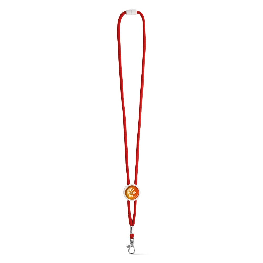 WEAVE promotional lanyard in red with custom logo branding