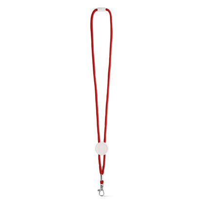 WEAVE promotional lanyard in red (detail view) with custom logo branding