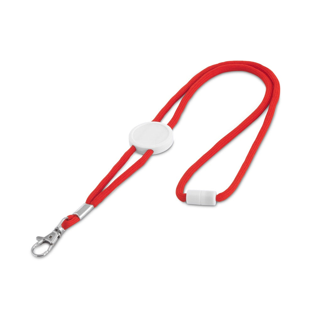 WEAVE promotional lanyard in red with custom logo branding