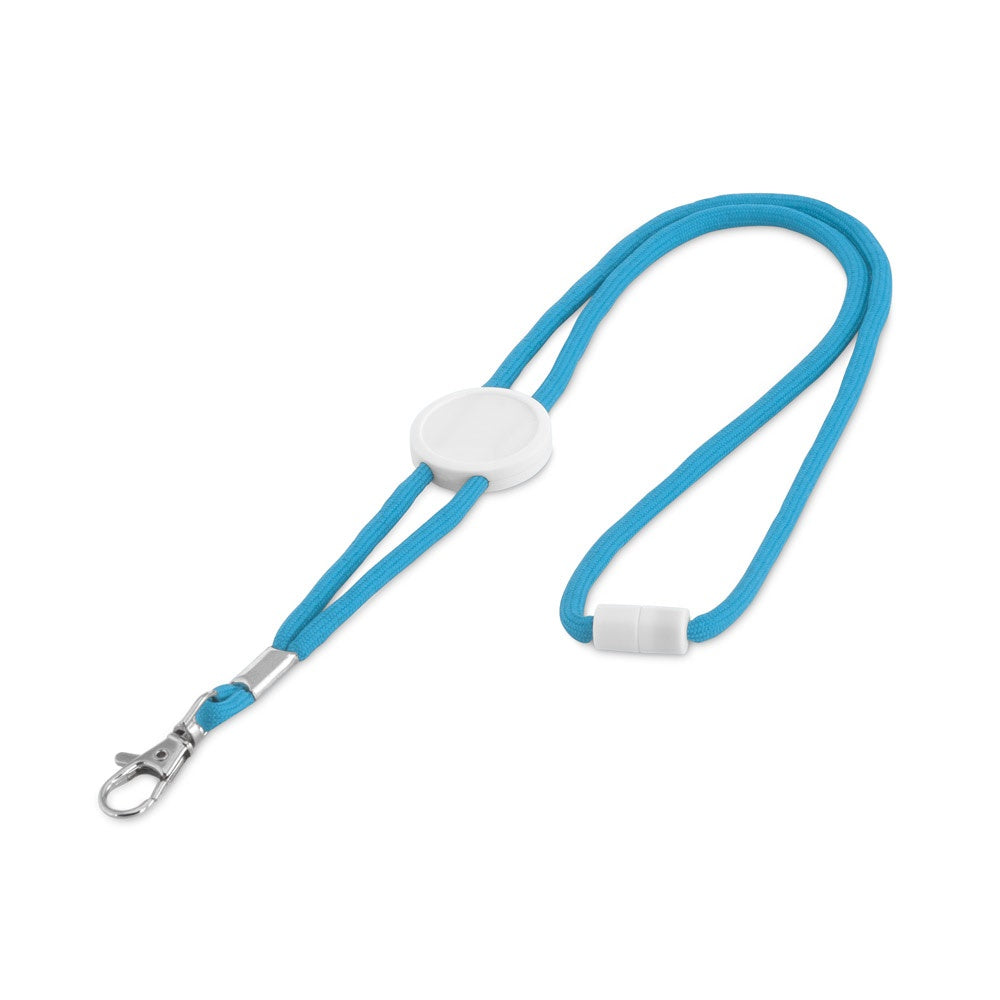 WEAVE promotional lanyard in light blue with custom logo branding