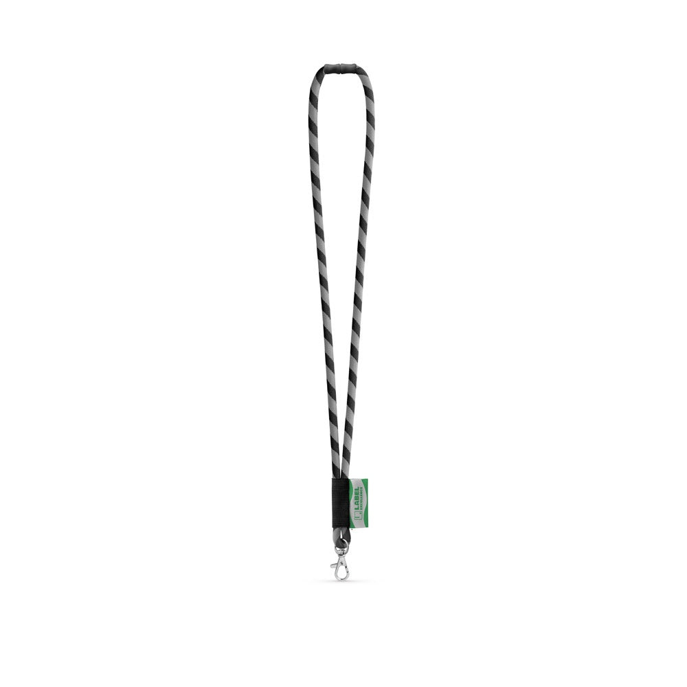 WISBECH promotional lanyard in black/grey with custom logo branding