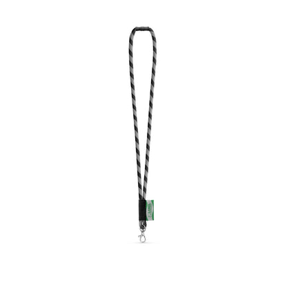 WISBECH promotional lanyard in black/grey with custom logo branding