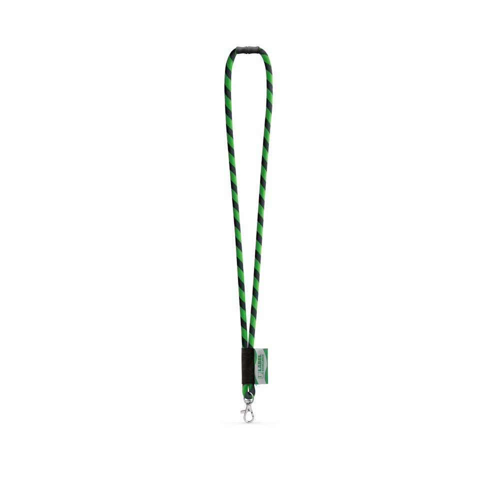 WISBECH promotional lanyard in black/green with custom logo branding