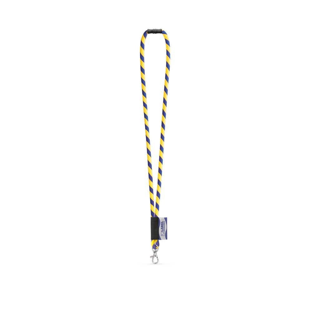WISBECH promotional lanyard in hexachrome yellow/royal blue with custom logo branding