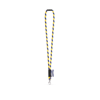 WISBECH promotional lanyard in hexachrome yellow/royal blue with custom logo branding