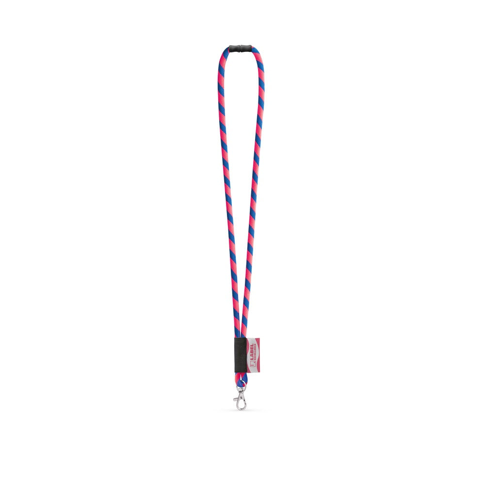 WISBECH promotional lanyard in hexachrome pink/royal blue with custom logo branding