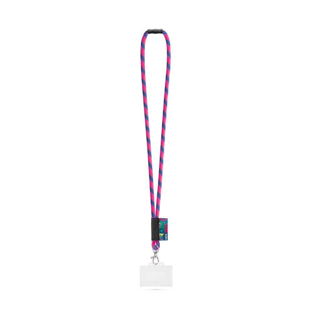 WATFORD promotional lanyard in hexachrome pink/royal blue with custom logo branding