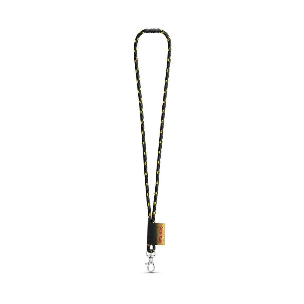 MANSFIELD promotional lanyard in black/yellow with custom logo branding