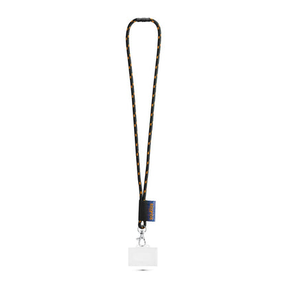 BRIDPORT promotional lanyard in black/orange with custom logo branding