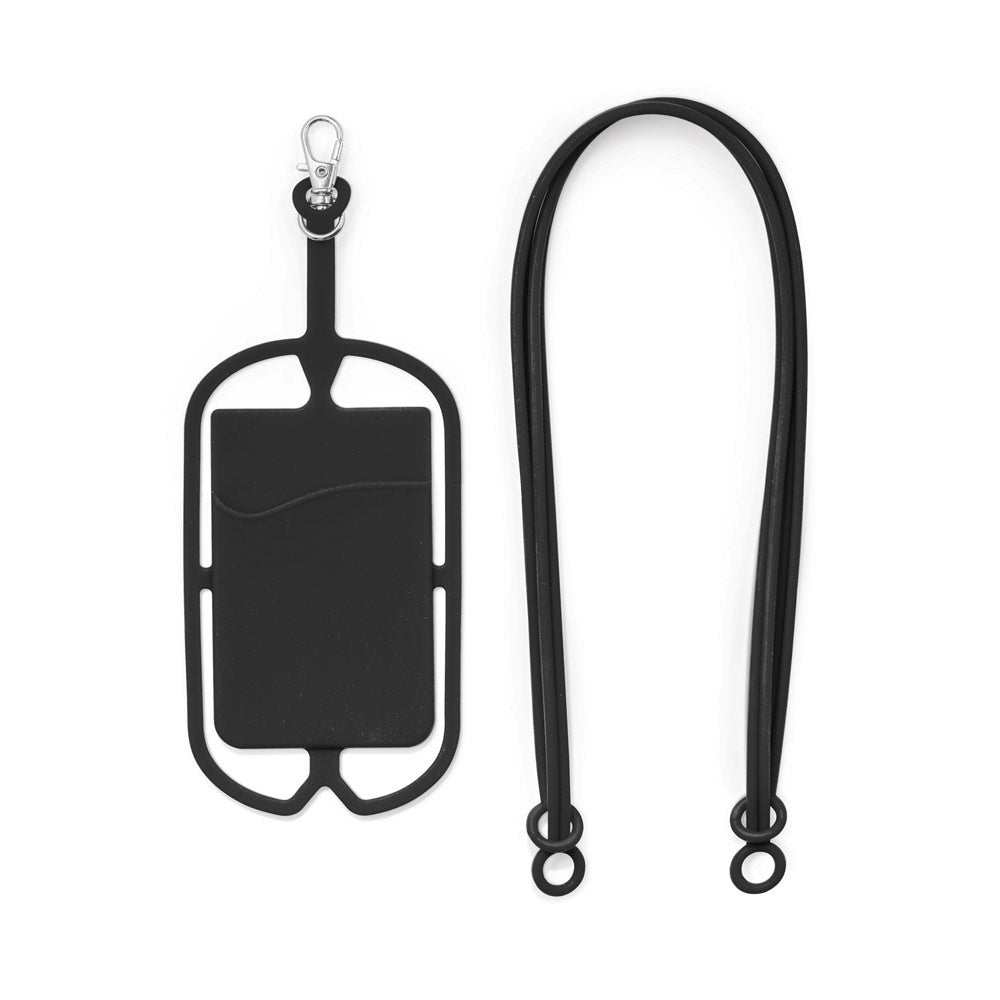 NICOLAUS promotional lanyard in black (detail view) with custom logo branding