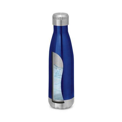 SHOW promotional thermal bottle in royal blue (detail view) with custom logo branding