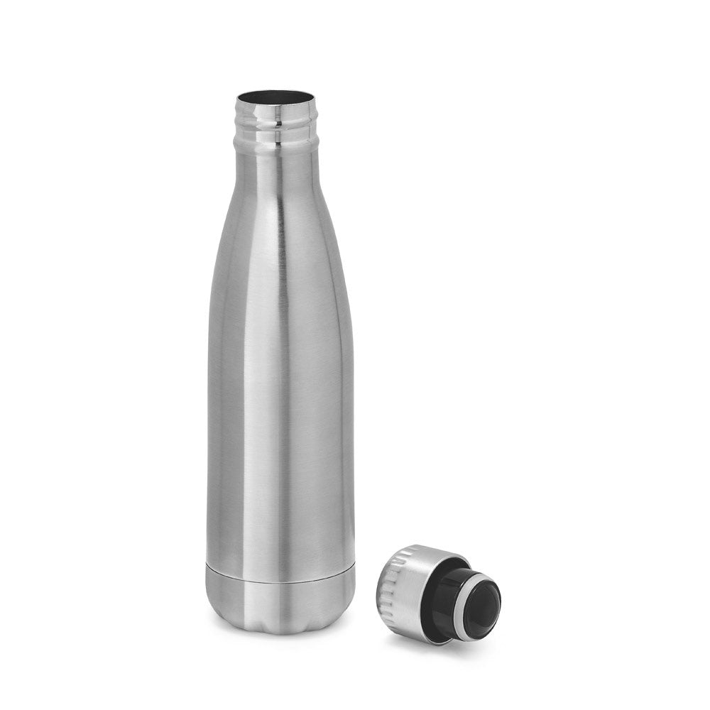 SHOW promotional thermal bottle in satin silver (detail view) with custom logo branding