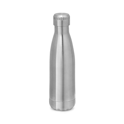 SHOW promotional thermal bottle in satin silver with custom logo branding