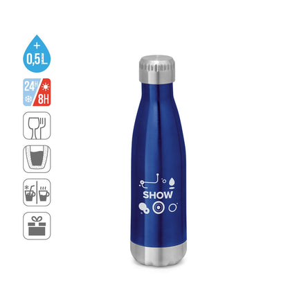 SHOW promotional thermal bottle (complete set view) with custom logo branding