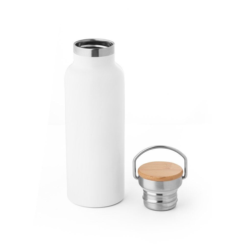 RAGNAR promotional thermal bottle in white (detail view) with custom logo branding