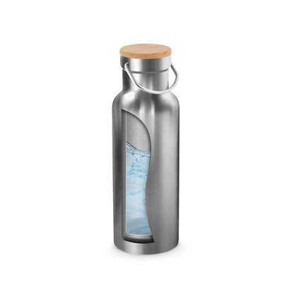 RAGNAR promotional thermal bottle in satin silver (detail view) with custom logo branding