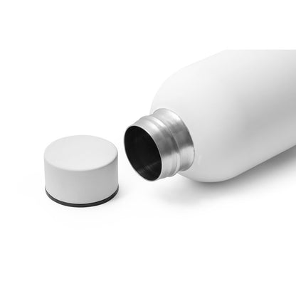 ODIN promotional thermal bottle in white (detail view) with custom logo branding