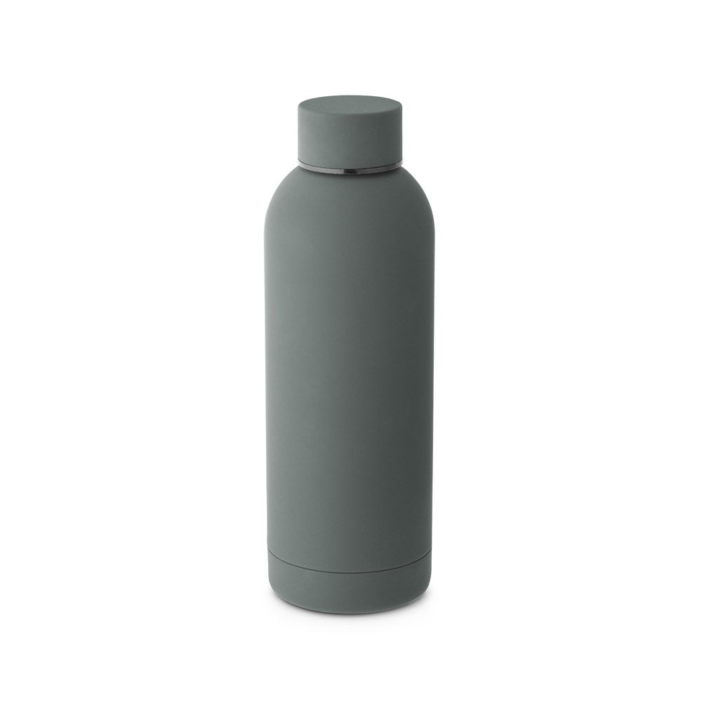 ODIN promotional thermal bottle in dark grey with custom logo branding