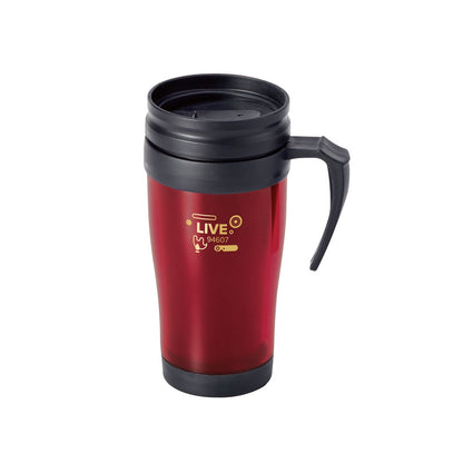 LIVE promotional mug in red with custom logo branding