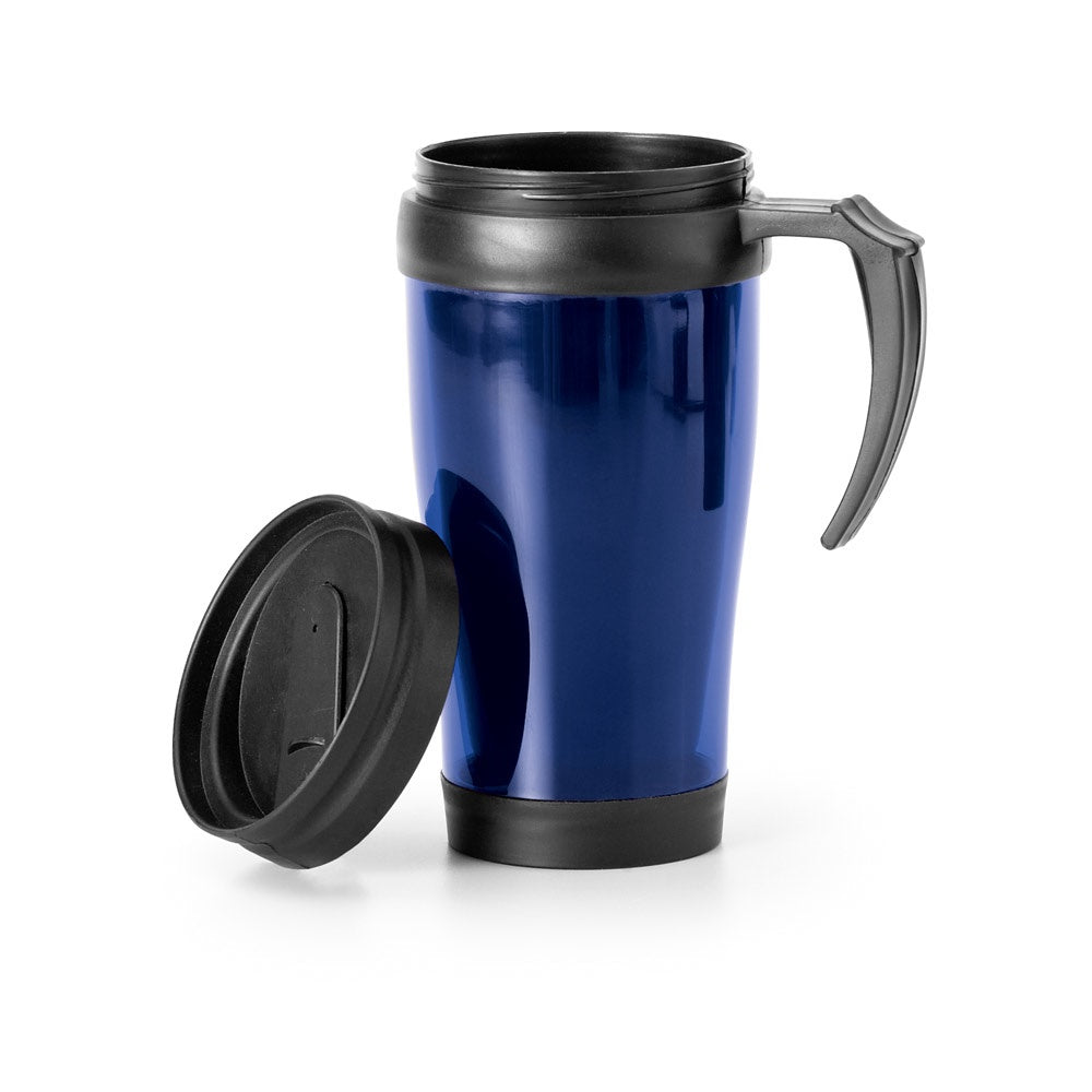 LIVE promotional mug in royal blue (detail view) with custom logo branding