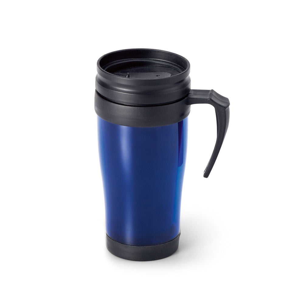 LIVE promotional mug in royal blue with custom logo branding