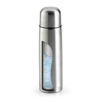 DURANT promotional thermal bottle in silver (detail view) with custom logo branding