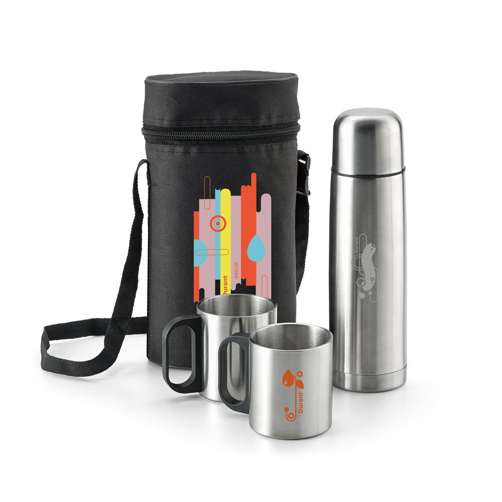 DURANT promotional thermal bottle in silver with custom logo branding