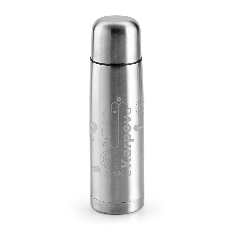 KARPOV promotional thermal bottle in silver with custom logo branding