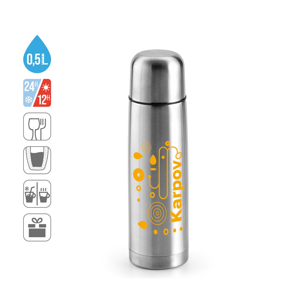 KARPOV promotional thermal bottle (complete set view) with custom logo branding