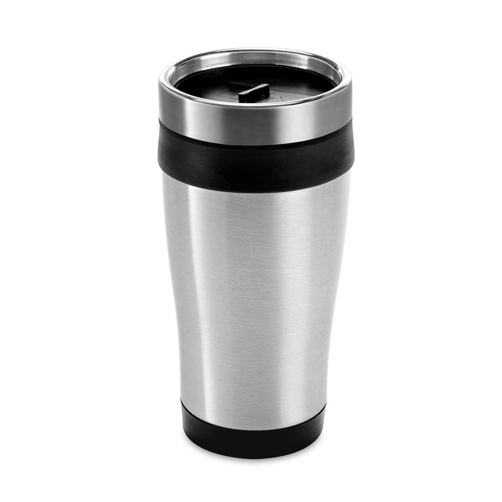 BATUM promotional travel cup in black with custom logo branding
