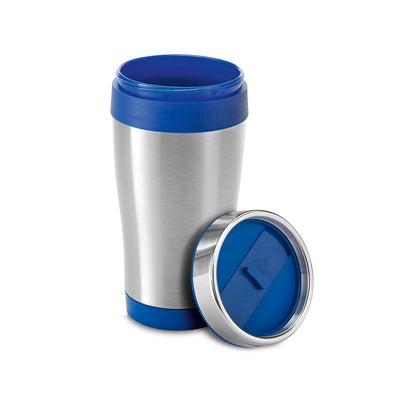 BATUM promotional travel cup in royal blue (detail view) with custom logo branding