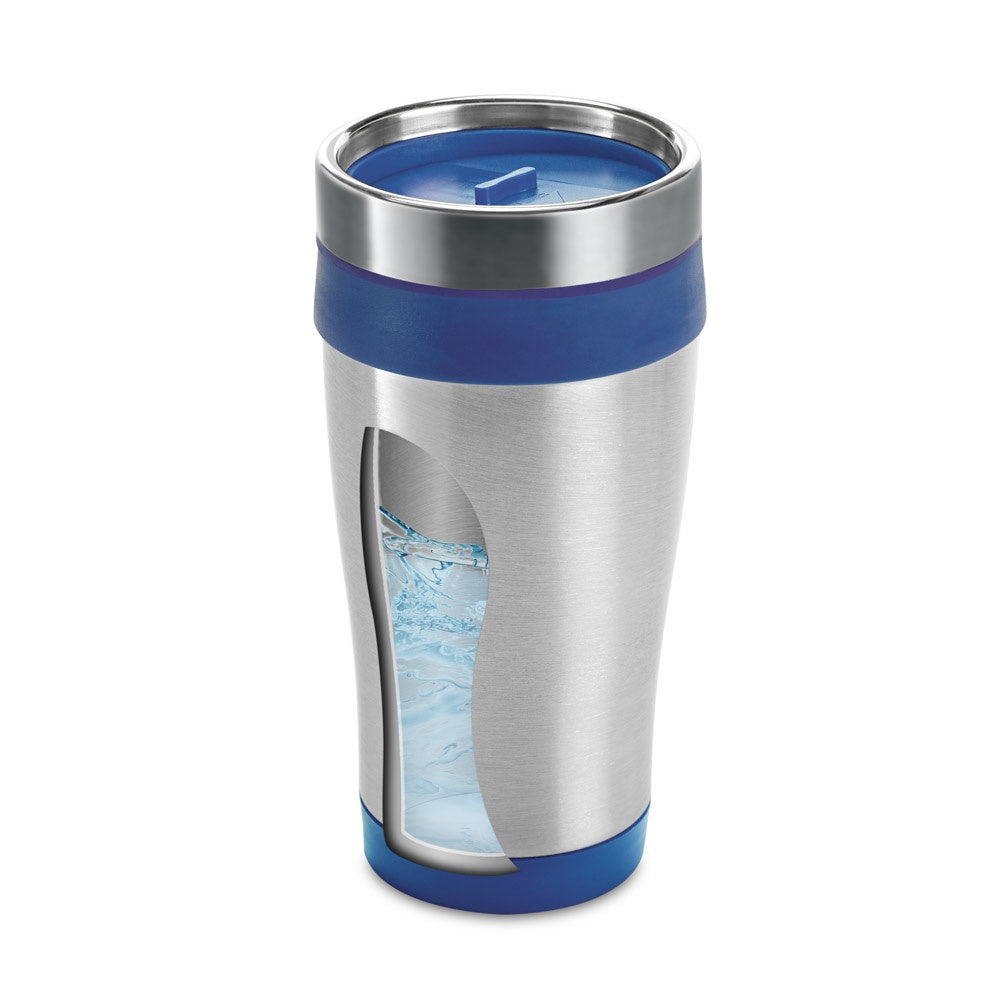 BATUM promotional travel cup in royal blue (detail view) with custom logo branding