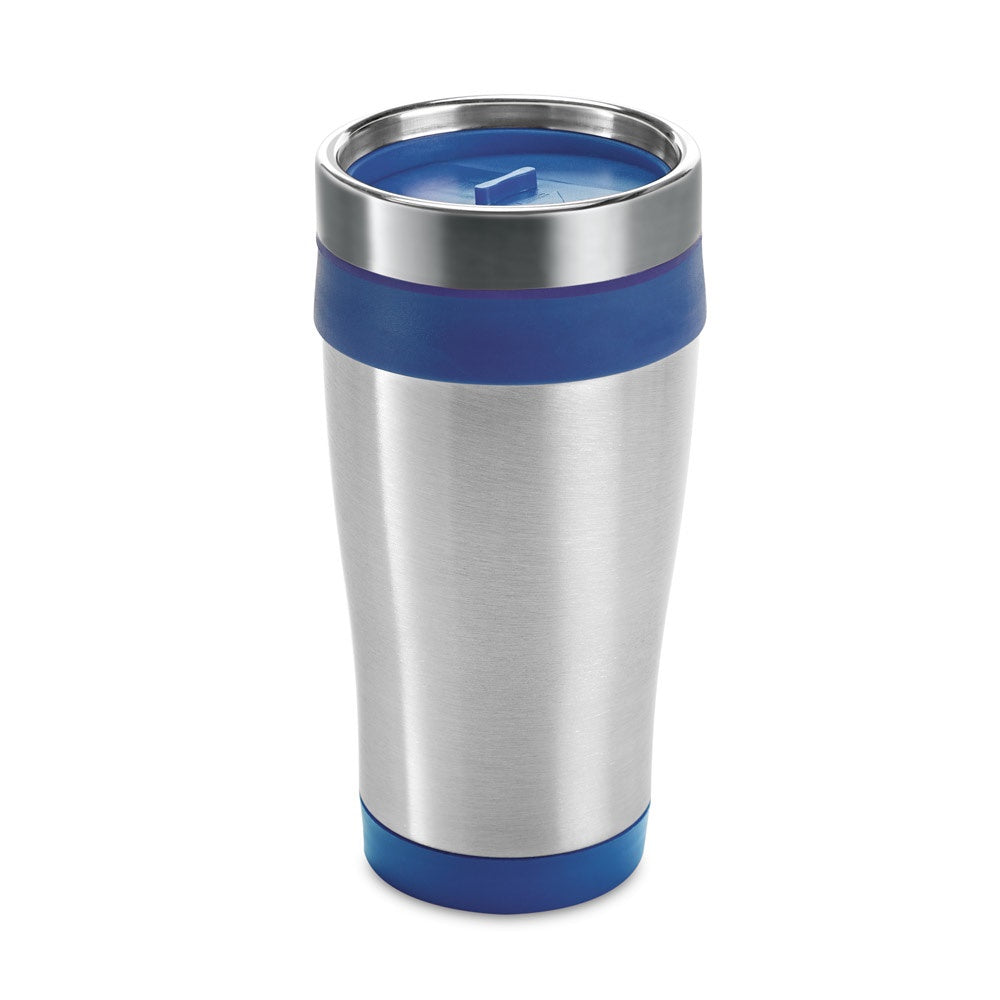 BATUM promotional travel cup in royal blue with custom logo branding