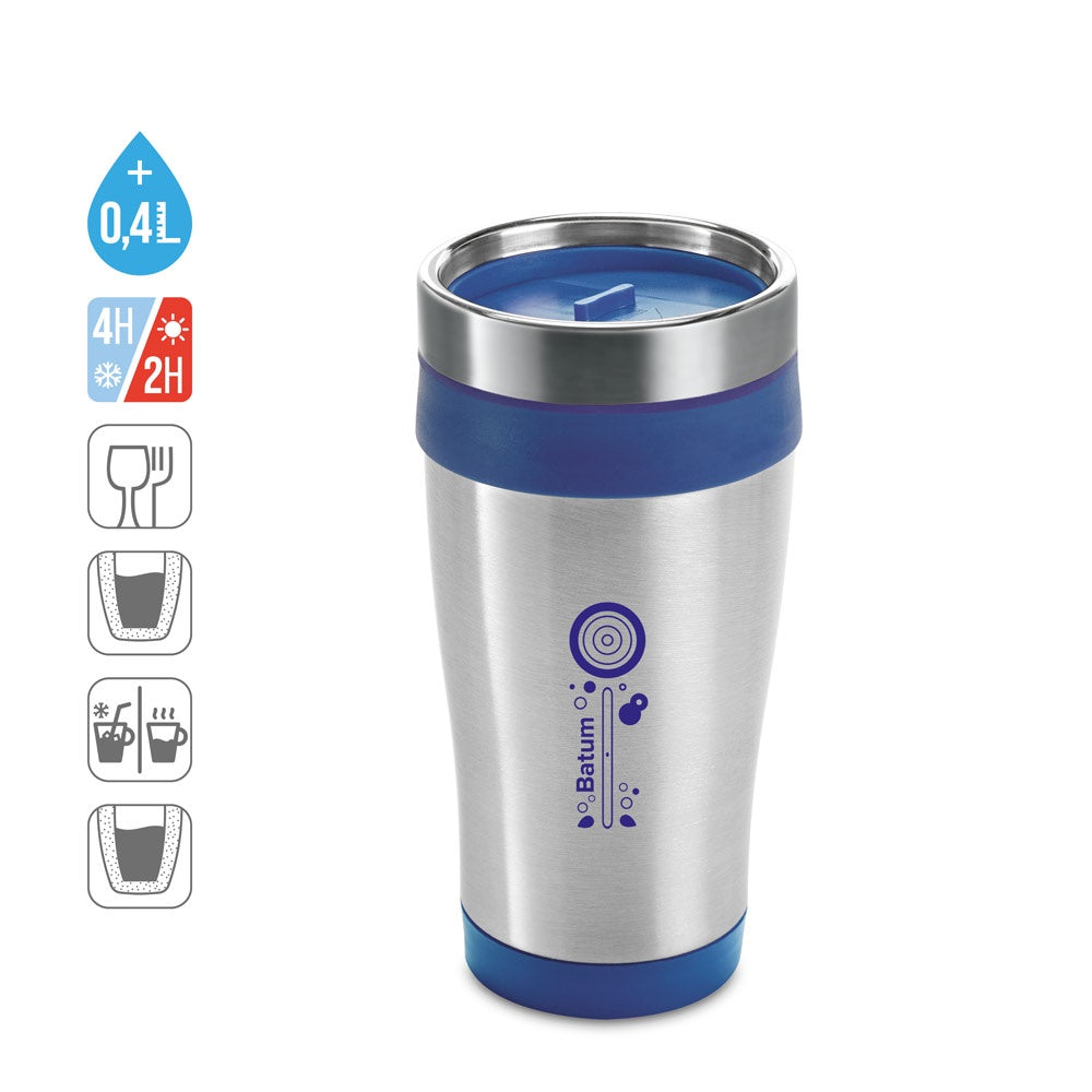 BATUM promotional travel cup (complete set view) with custom logo branding