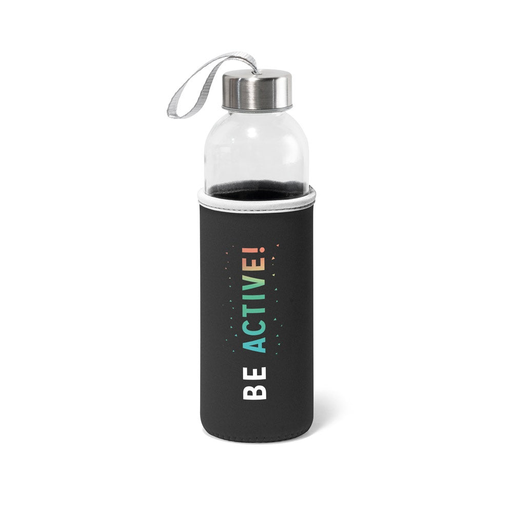 RAISE promotional bottle in black with custom logo branding