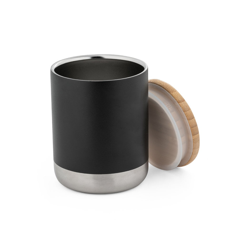 NORRE TUMBLER promotional travel cup in black (detail view) with custom logo branding